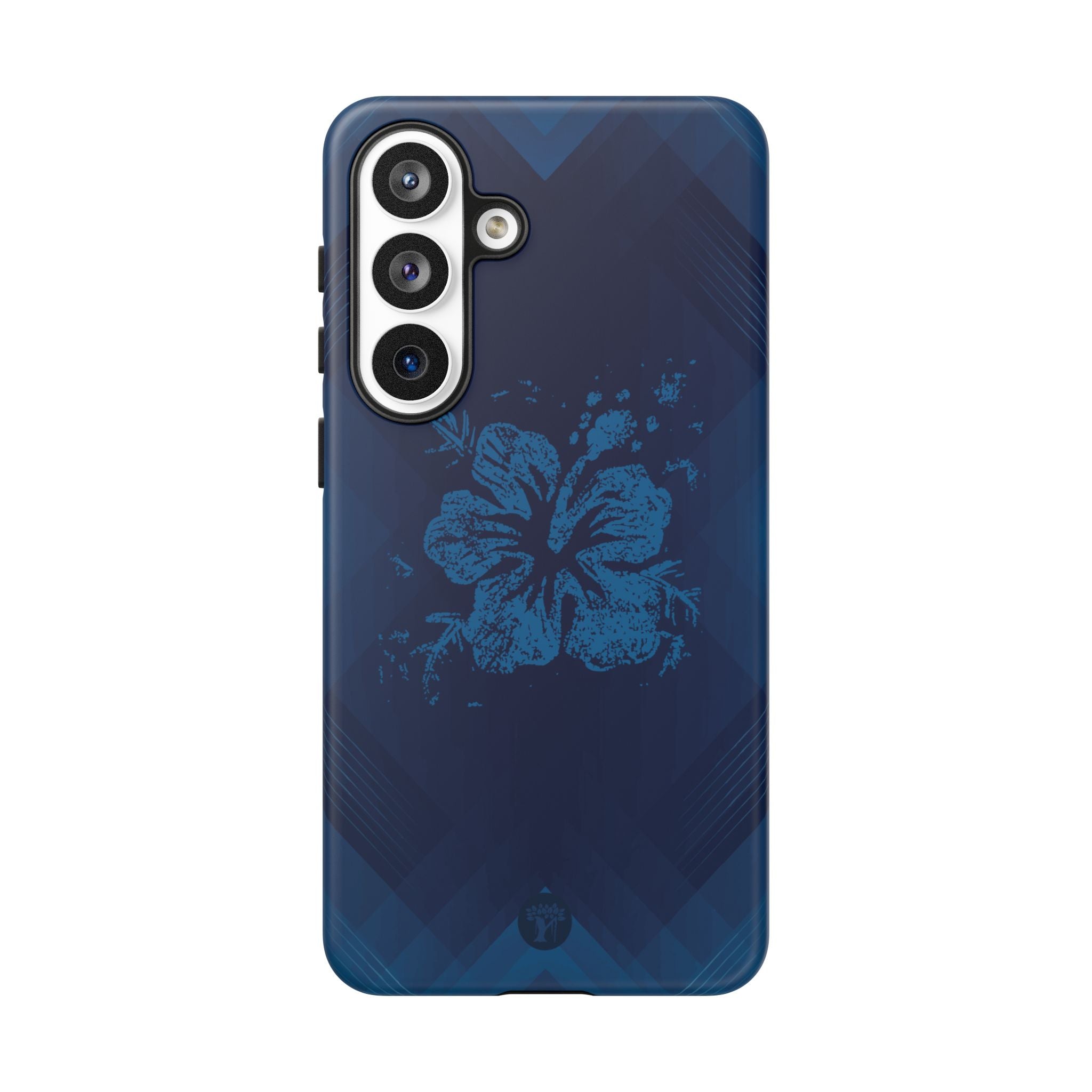 Kikokiko Lehua Tough Samsung Galaxy Case Detail View - Hawaiian Navy Blue Geometric Hibiscus Design Close Up - The Local Banyan