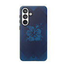 Kikokiko Lehua Tough Samsung Galaxy Case Detail View - Hawaiian Navy Blue Geometric Hibiscus Design Close Up - The Local Banyan