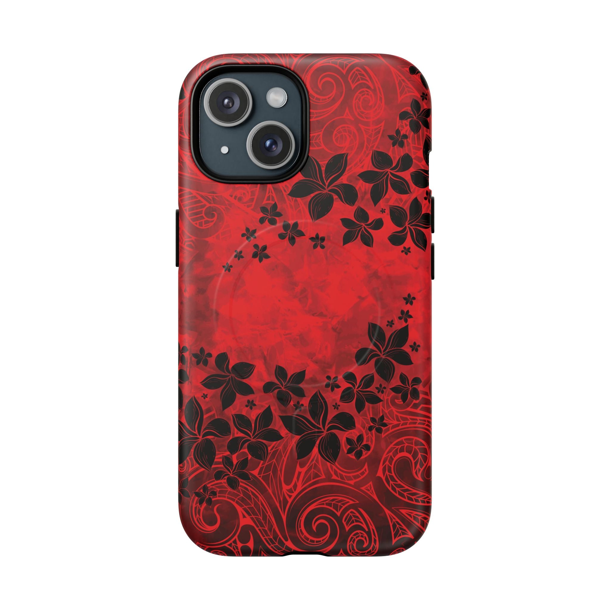 Keahi Pua MagSafe iPhone Case iPhone 15 Matte - Hawaiian Fire Flower Red Tribal Floral Design - The Local Banyan