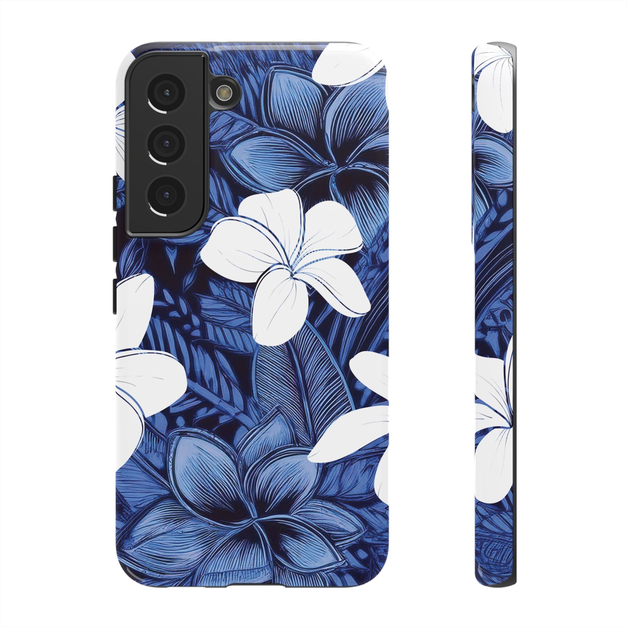 Eternal Blue Plumeria Tough Samsung Galaxy Case Samsung Galaxy S22 Glossy - Hawaiian Blue Plumeria Ocean Floral Design - The Local Banyan
