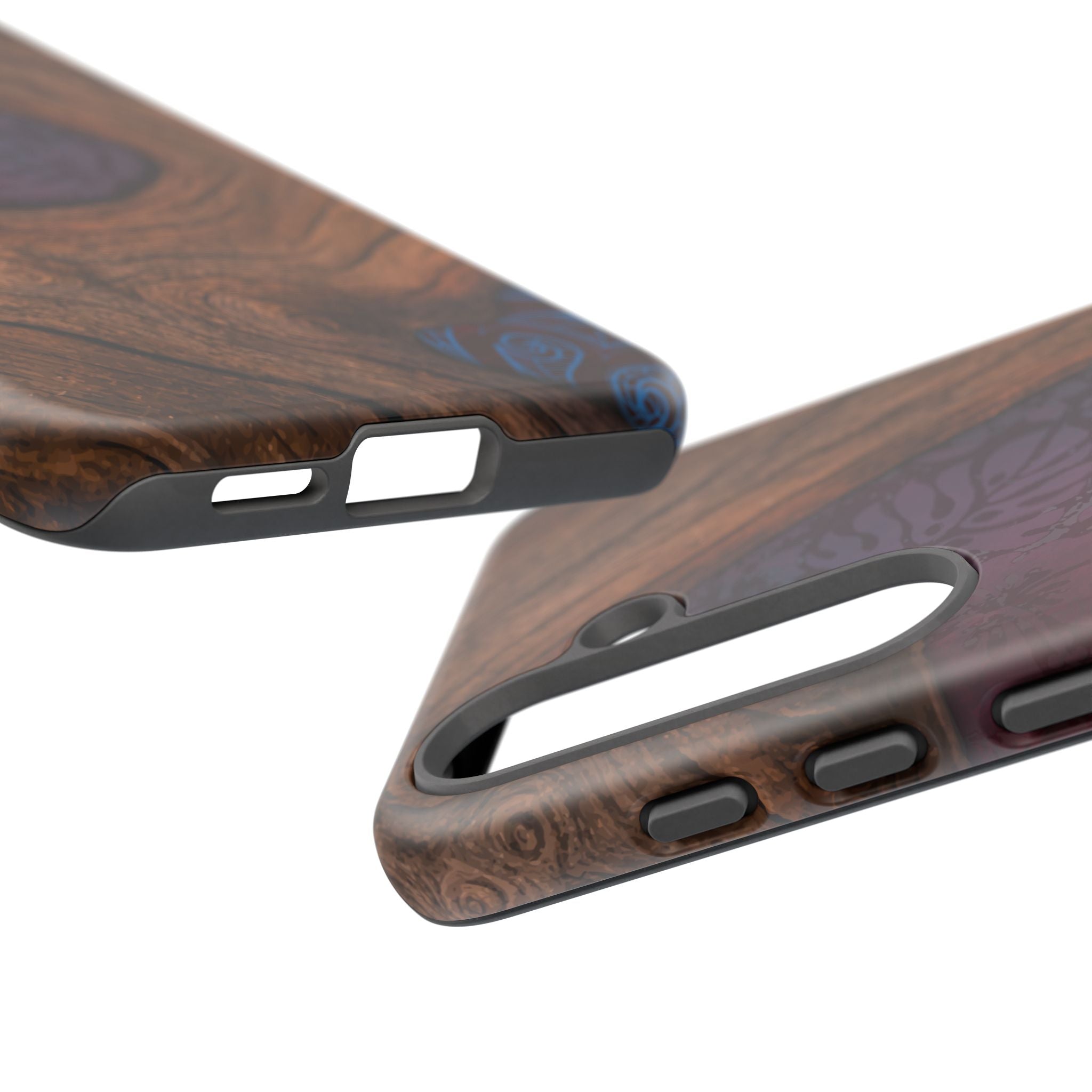 Rooted Tough Samsung Galaxy Case Detail View - Hawaiian Koa Wood Island Strength Tribal Design Close Up - The Local Banyan