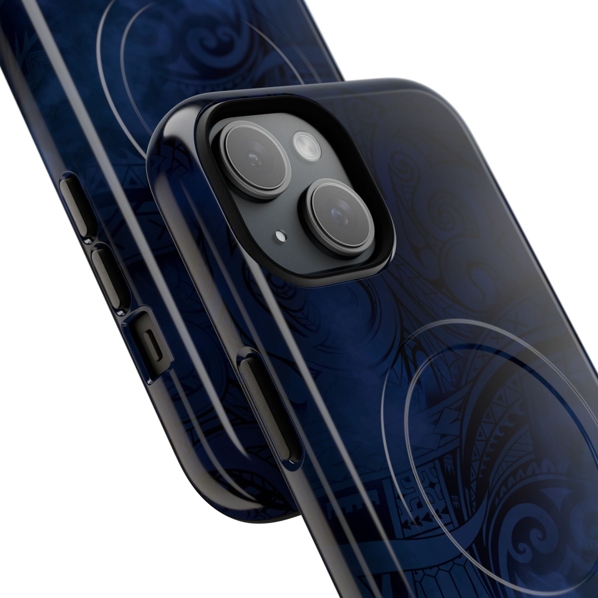 Midnight Essence Detail View MagSafe iPhone Case - Hawaiian Midnight Navy Polynesian Tribal Design - The Local Banyan