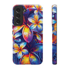 Sunset Ink Tough Samsung Galaxy Case Samsung Galaxy S22 Glossy - Hawaiian Plumeria Street Art Graffiti Tropical Design - The Local Banyan