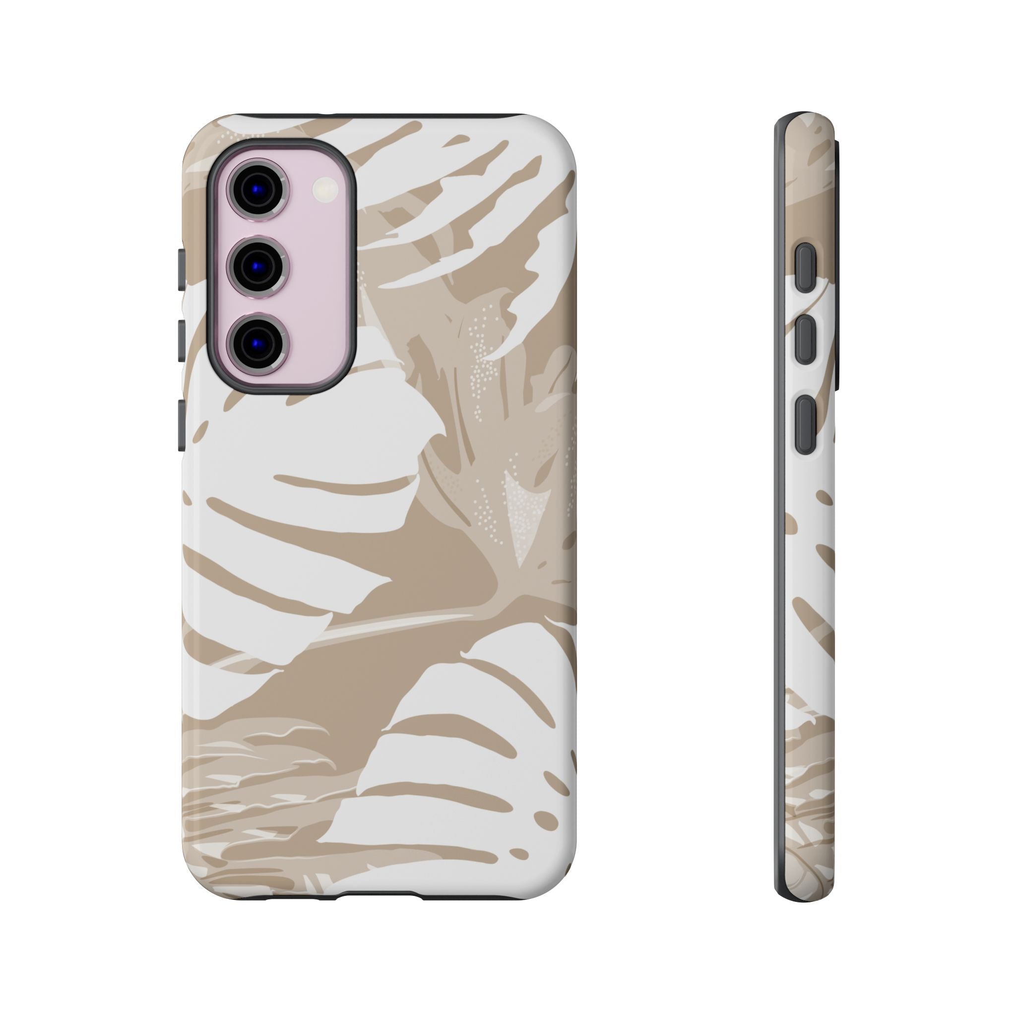 Exotic Monstera Tough Samsung Galaxy Case Detail View - Hawaiian Tropical Monstera Botanical Neutral Design Close Up - The Local Banyan