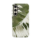 Island Breeze Tough Samsung Galaxy Case Detail View - Hawaiian Palm Leaf Olive Green Botanical Design Close Up - The Local Banyan