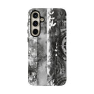 Woman holding Monochrome Oasis Tough Samsung Galaxy Case - Hawaiian Black White Botanical Tribal Design - The Local Banyan