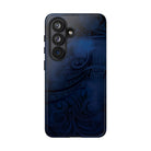 Woman holding Midnight Essence Tough Samsung Galaxy Case - Hawaiian Midnight Navy Polynesian Tribal Design - The Local Banyan