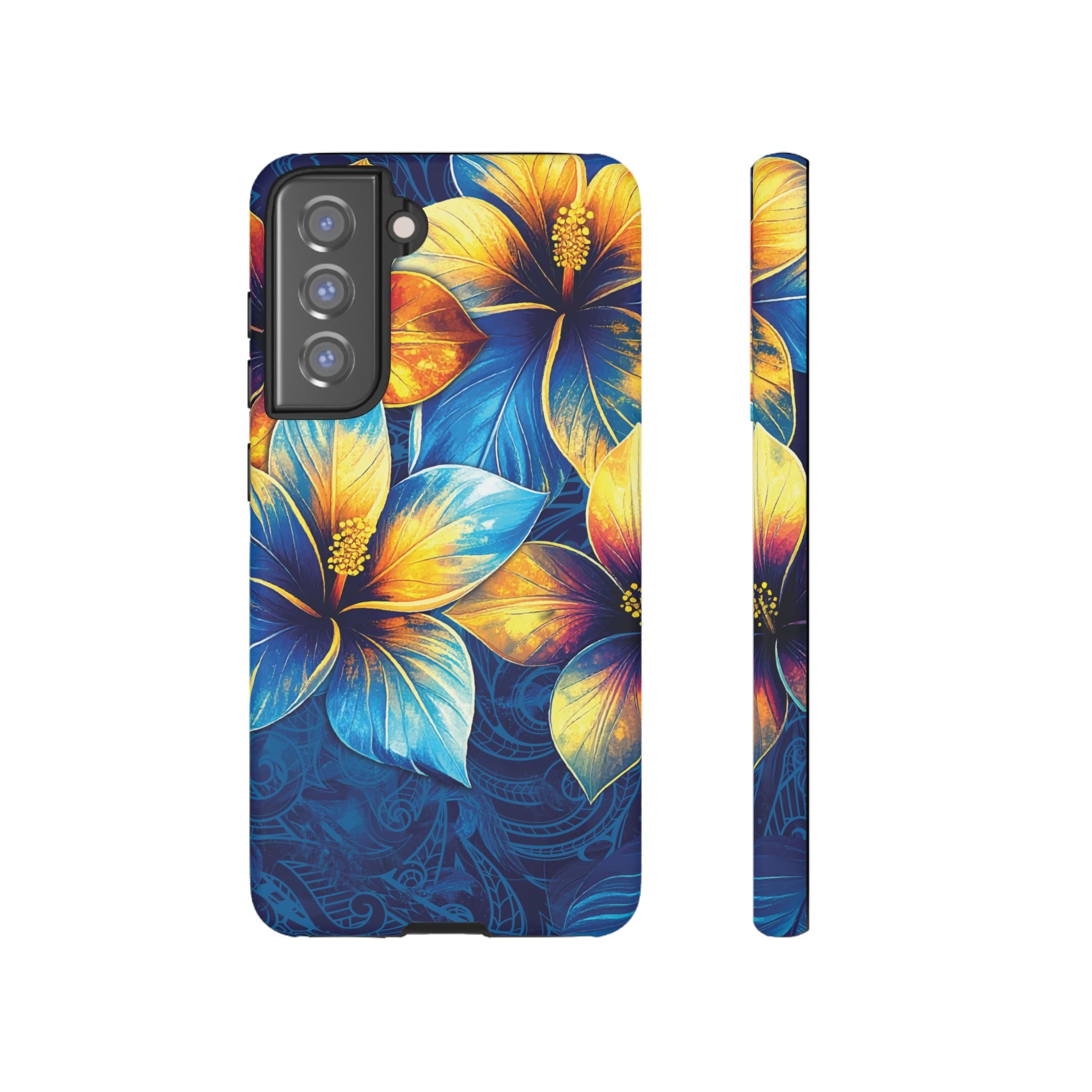 Pua La Tough Samsung Galaxy Case Samsung Galaxy S21 FE Matte - Hawaiian Golden Hibiscus Sun Flower Sapphire Design - The Local Banyan