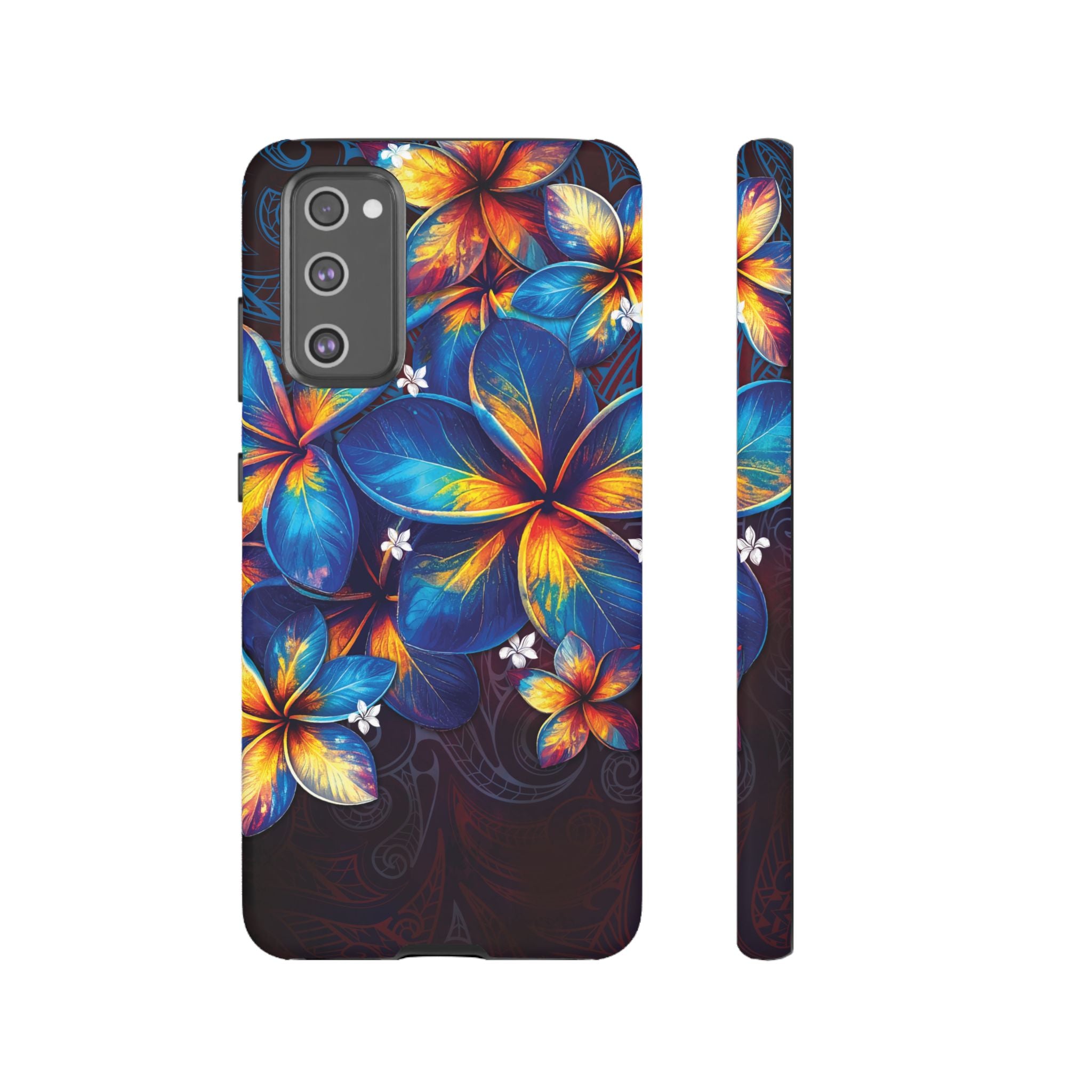 Nohea Twilight Tough Samsung Galaxy Case Samsung Galaxy S20 FE Matte - Hawaiian Blue Orange Plumeria Twilight Design - The Local Banyan