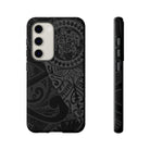 Tribal Guardian Tough Samsung Galaxy Case Detail View - Hawaiian Black on Black Polynesian Tribal Design Close Up - The Local Banyan