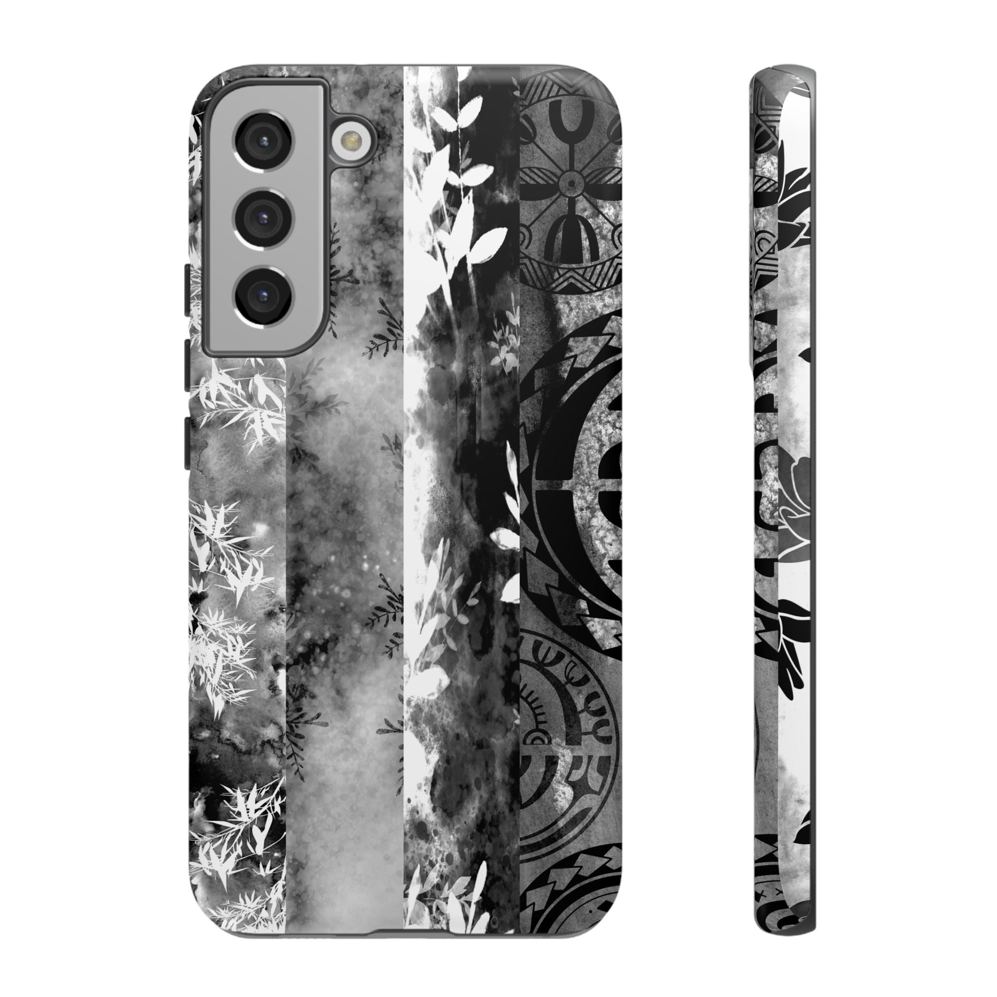 Monochrome Oasis Tough Samsung Galaxy Case Samsung Galaxy S22 Plus Matte - Hawaiian Black White Botanical Tribal Design - The Local Banyan