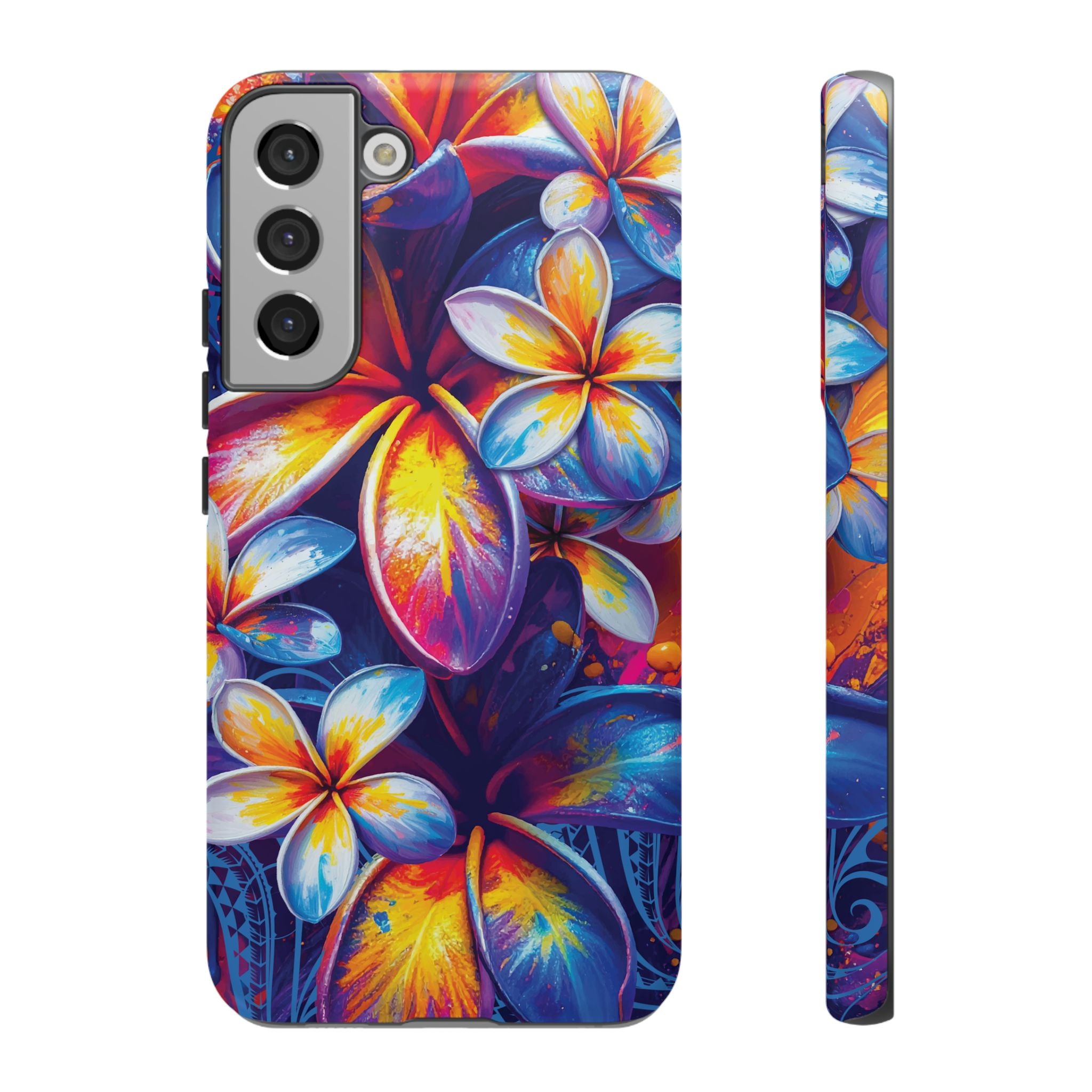 Sunset Ink Tough Samsung Galaxy Case Samsung Galaxy S22 Plus Matte - Hawaiian Plumeria Street Art Graffiti Tropical Design - The Local Banyan