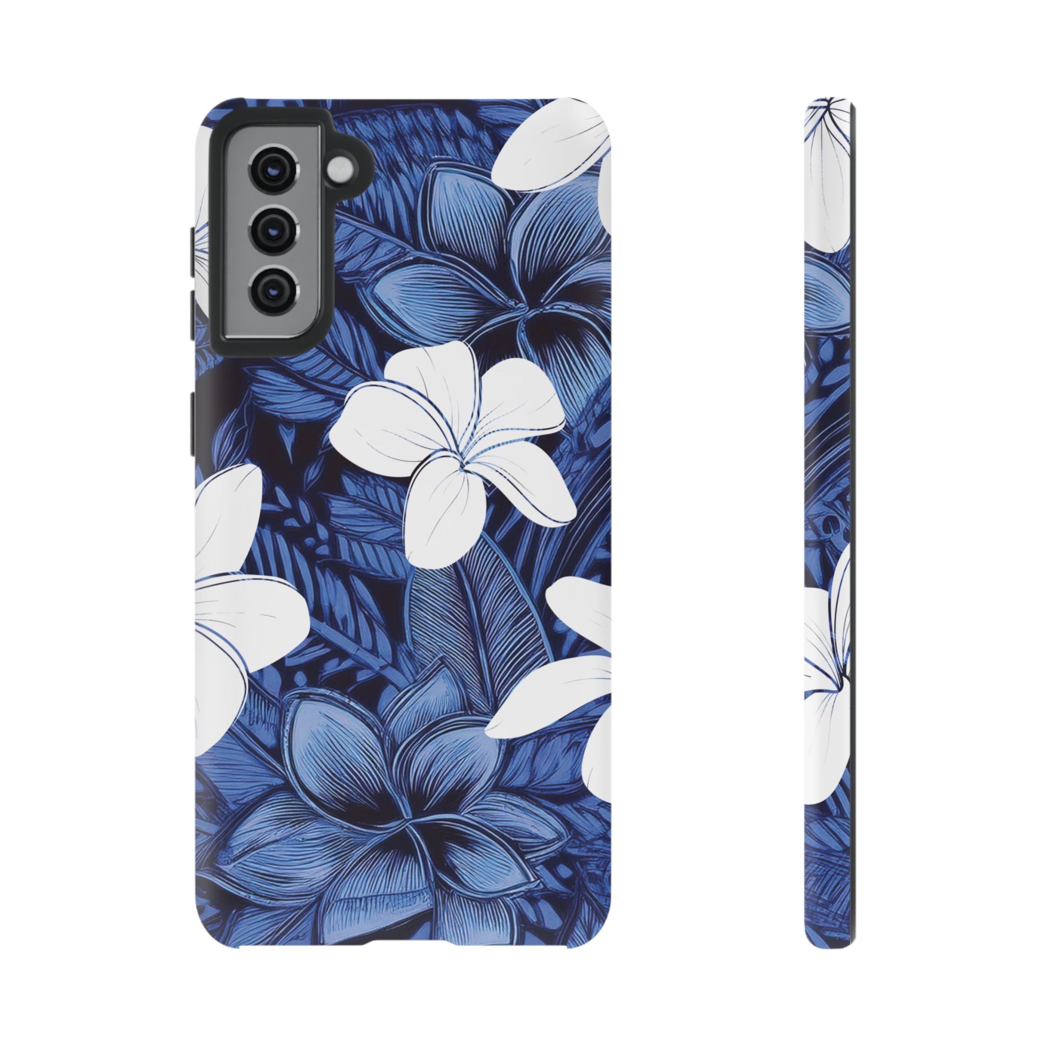 Eternal Blue Plumeria Tough Samsung Galaxy Case Samsung Galaxy S21 Plus Matte - Hawaiian Blue Plumeria Ocean Floral Design - The Local Banyan