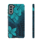 Moana Bloom Tough Samsung Galaxy Case Samsung Galaxy S21 Plus Matte - Hawaiian Teal Plumeria Ocean Tribal Design - The Local Banyan