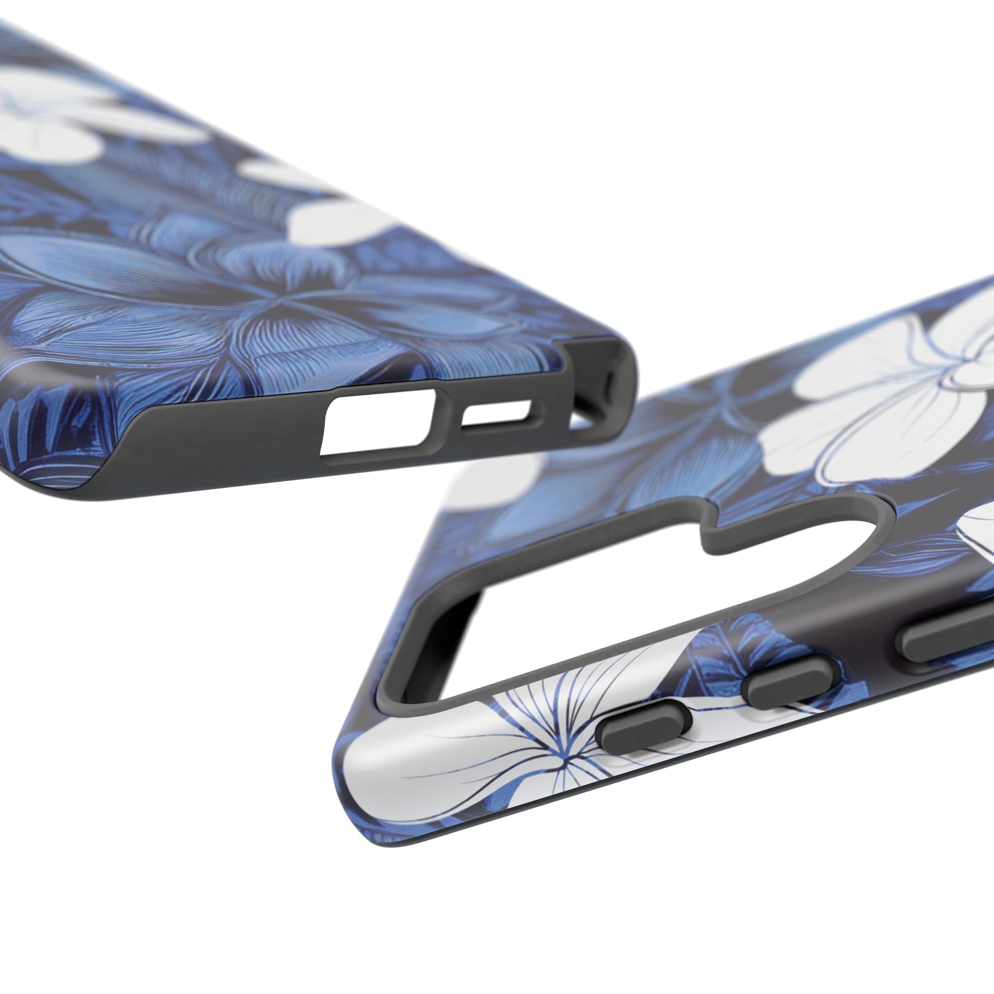 Eternal Blue Plumeria Tough Samsung Galaxy Case Detail View - Hawaiian Blue Plumeria Ocean Floral Design Close Up - The Local Banyan