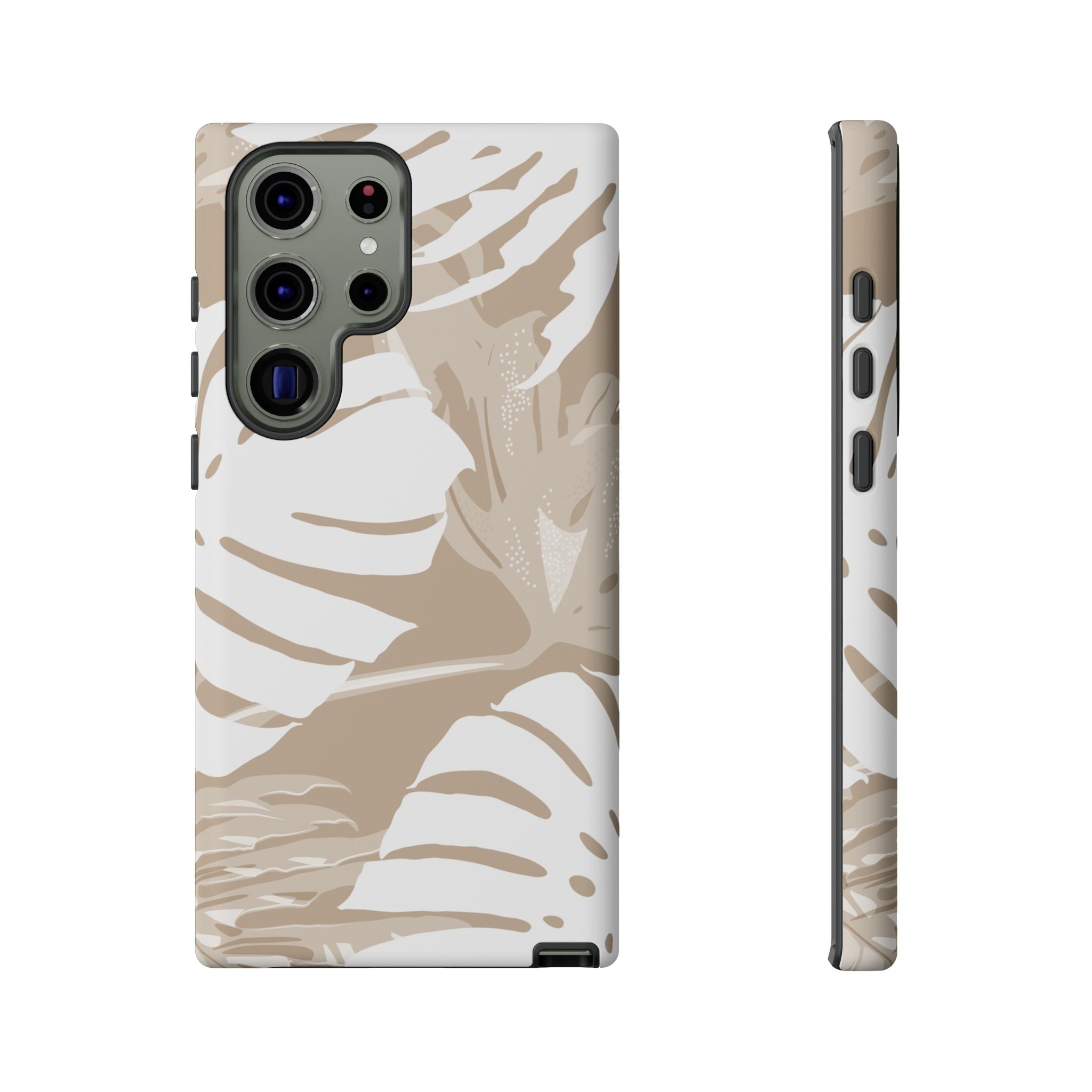 Exotic Monstera Tough Samsung Galaxy Case Detail View - Hawaiian Tropical Monstera Botanical Neutral Design Close Up - The Local Banyan