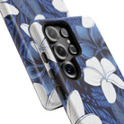 Eternal Blue Plumeria Tough Samsung Galaxy Case Detail View - Hawaiian Blue Plumeria Ocean Floral Design Close Up - The Local Banyan