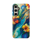 Aloalo Drift Tough Samsung Galaxy Case Detail View - Hawaiian Hibiscus Teal Ocean Wave Design Close Up - The Local Banyan