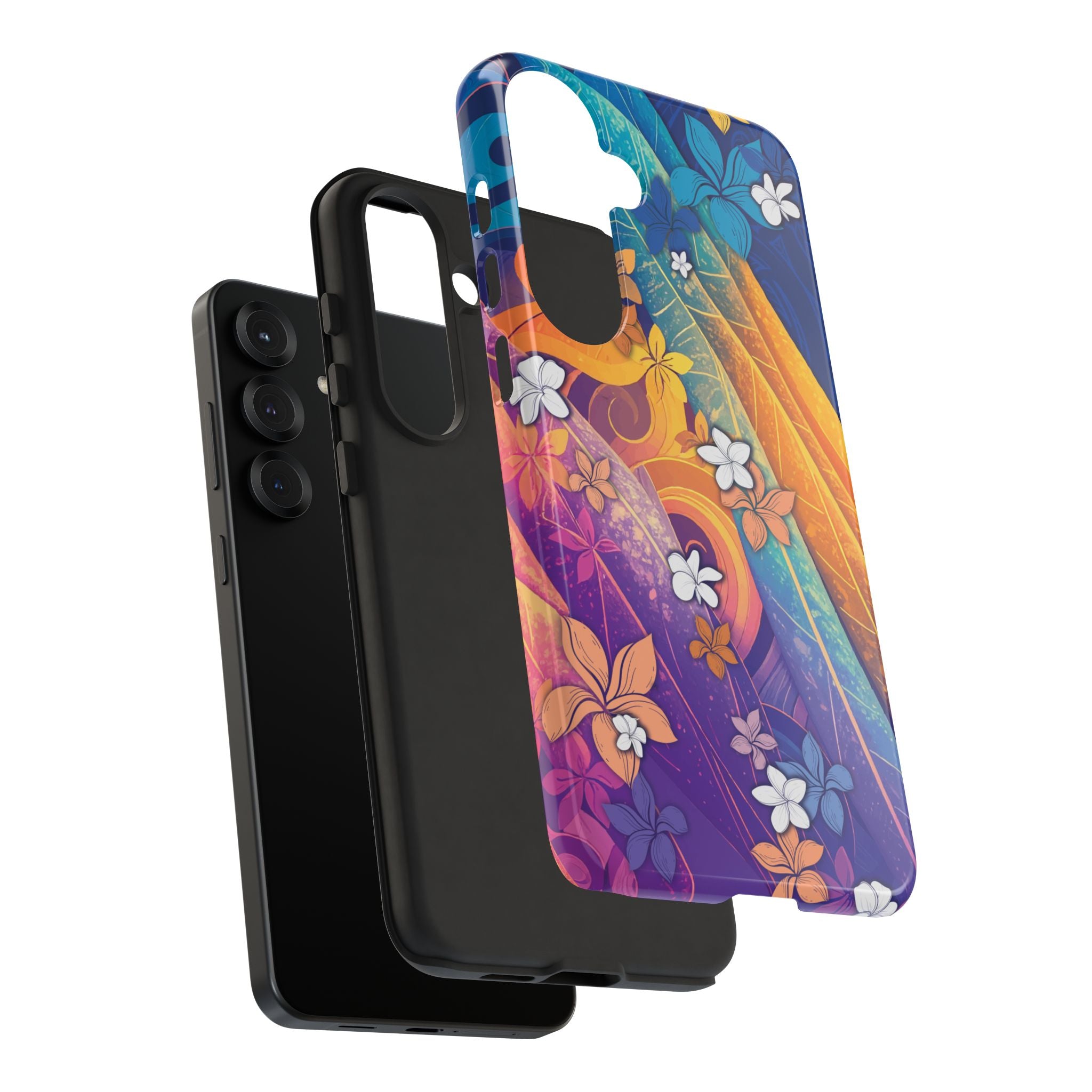 Mauna Sunrise Tough Samsung Galaxy Case Detail View - Hawaiian Colorful Sunrise Plumeria Design Close Up - The Local Banyan