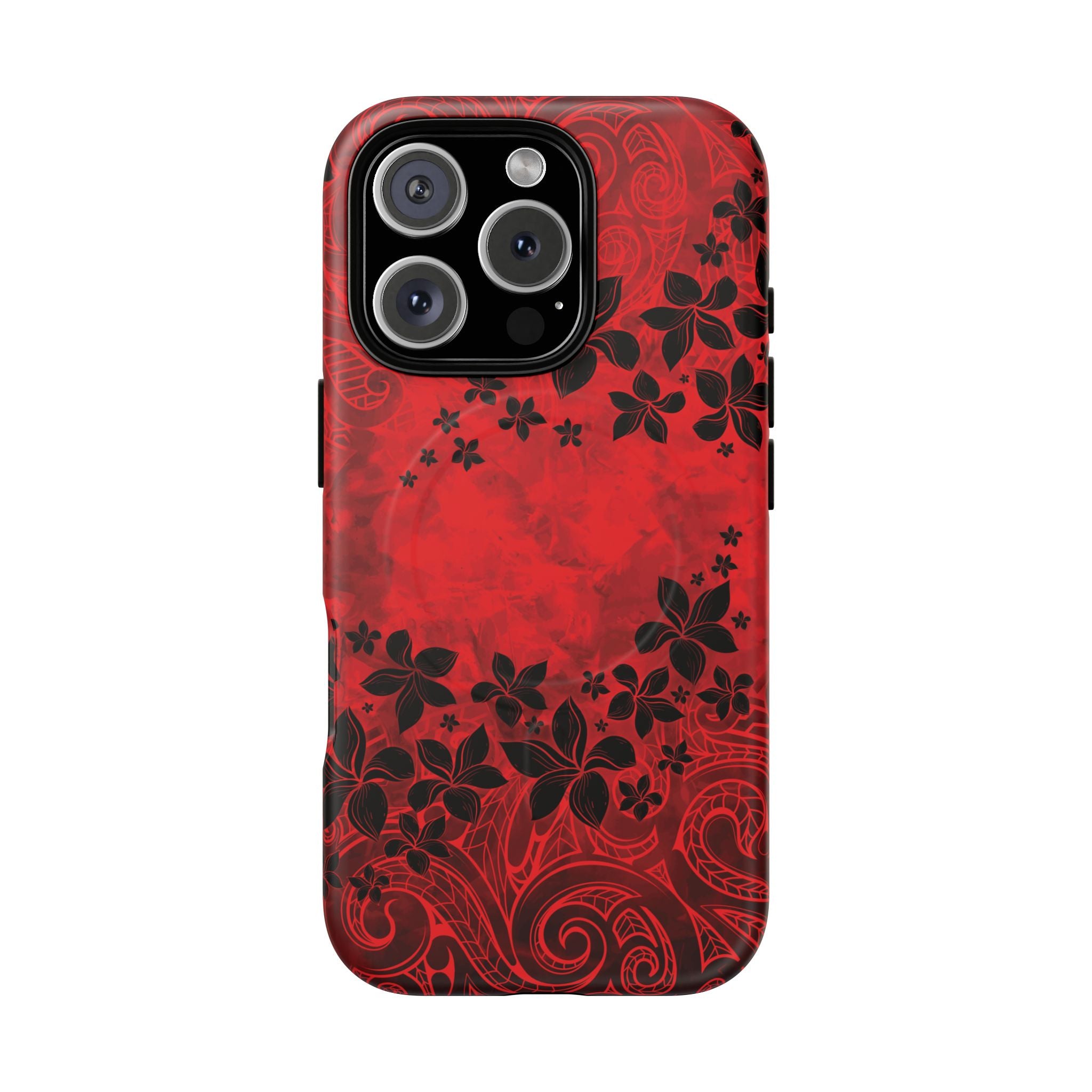 Keahi Pua MagSafe iPhone Case iPhone 16 Pro Matte - Hawaiian Fire Flower Red Tribal Floral Design - The Local Banyan