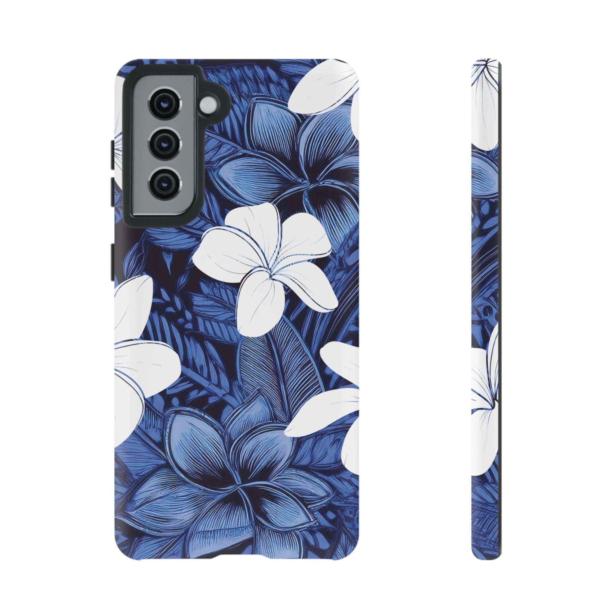 Eternal Blue Plumeria Tough Samsung Galaxy Case Samsung Galaxy S21 Matte - Hawaiian Blue Plumeria Ocean Floral Design - The Local Banyan