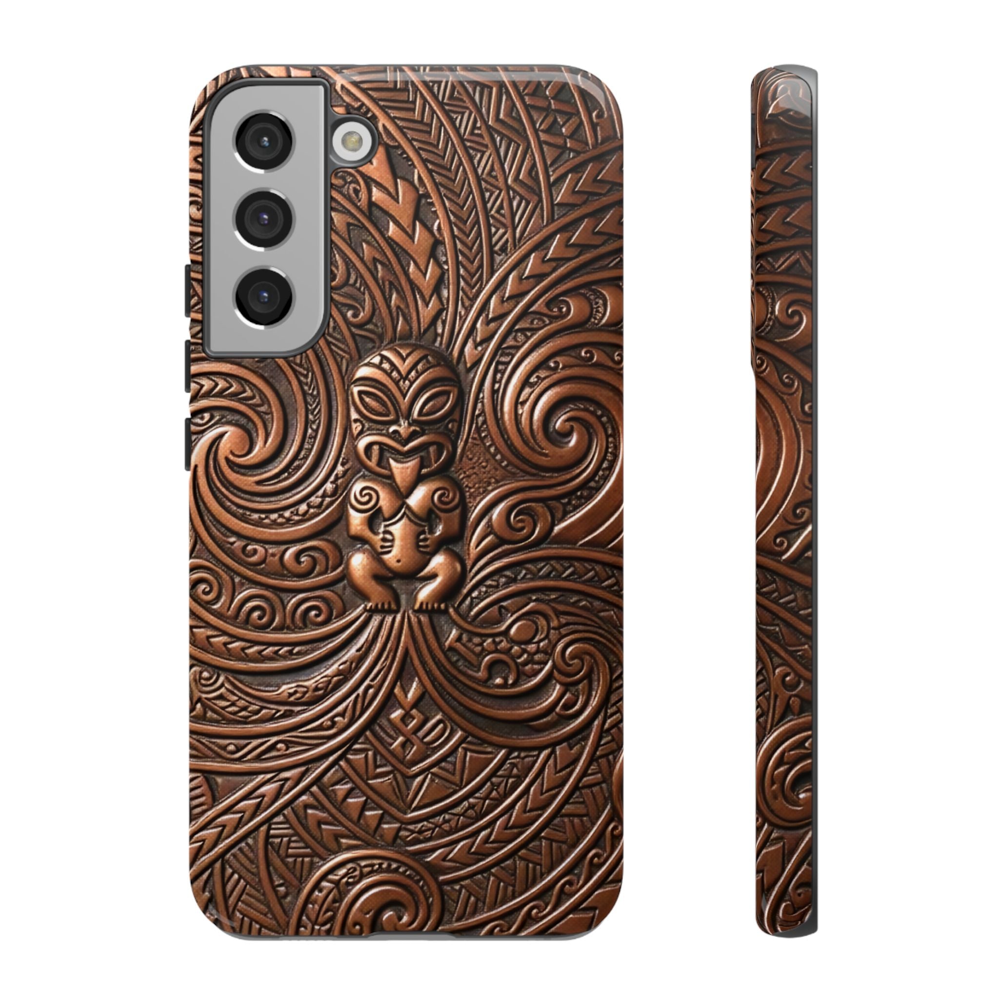 Paa Guardian Tough Samsung Galaxy Case Samsung Galaxy S22 Plus Glossy - Hawaiian Copper Carved Tiki Polynesian Design - The Local Banyan