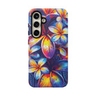 Woman holding Sunset Ink Tough Samsung Galaxy Case - Hawaiian Plumeria Street Art Graffiti Tropical Design - The Local Banyan