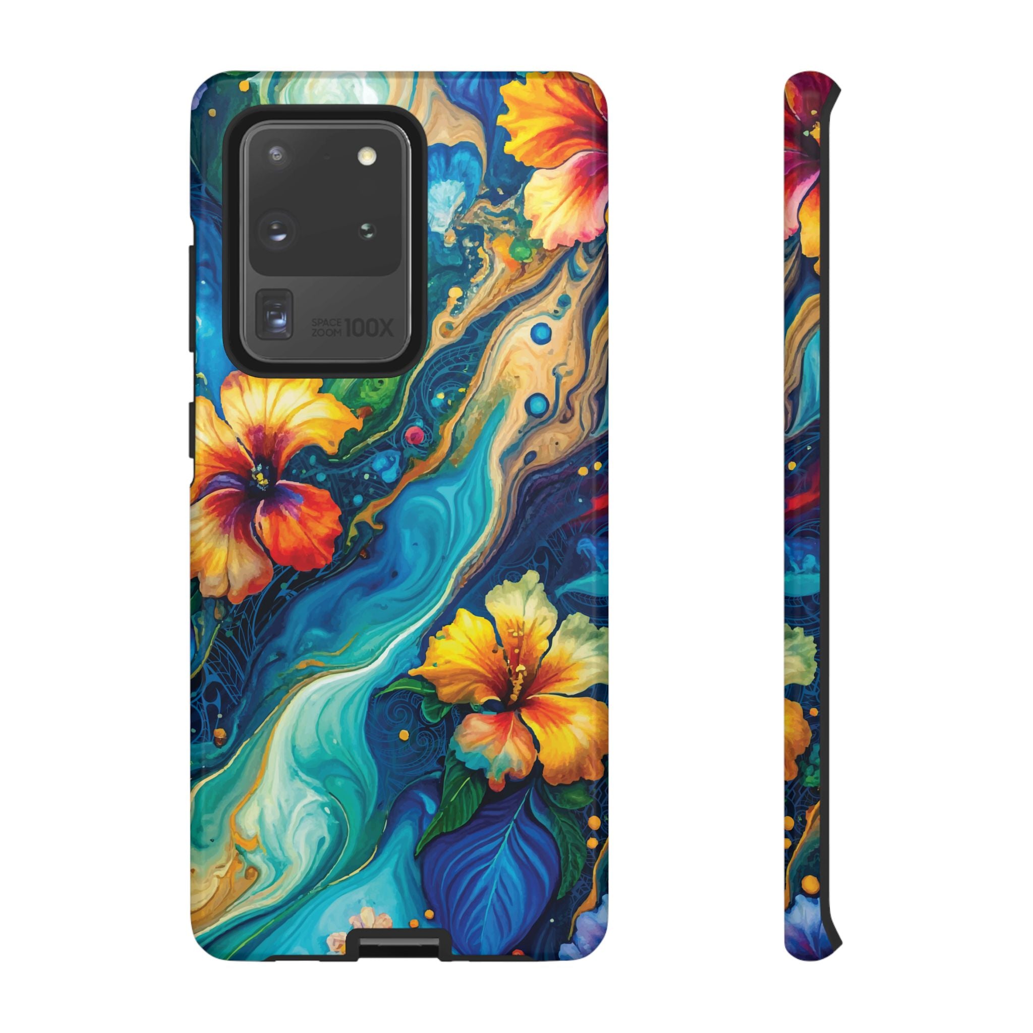 Aloalo Drift Tough Samsung Galaxy Case Samsung Galaxy S20 Ultra Glossy - Hawaiian Hibiscus Teal Ocean Wave Design - The Local Banyan