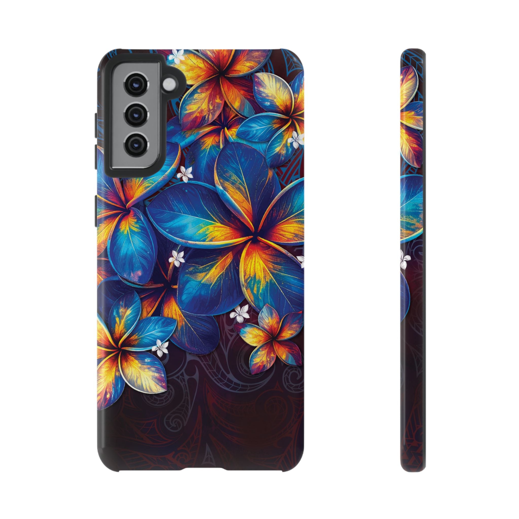 Nohea Twilight Tough Samsung Galaxy Case Samsung Galaxy S21 Plus Glossy - Hawaiian Blue Orange Plumeria Twilight Design - The Local Banyan