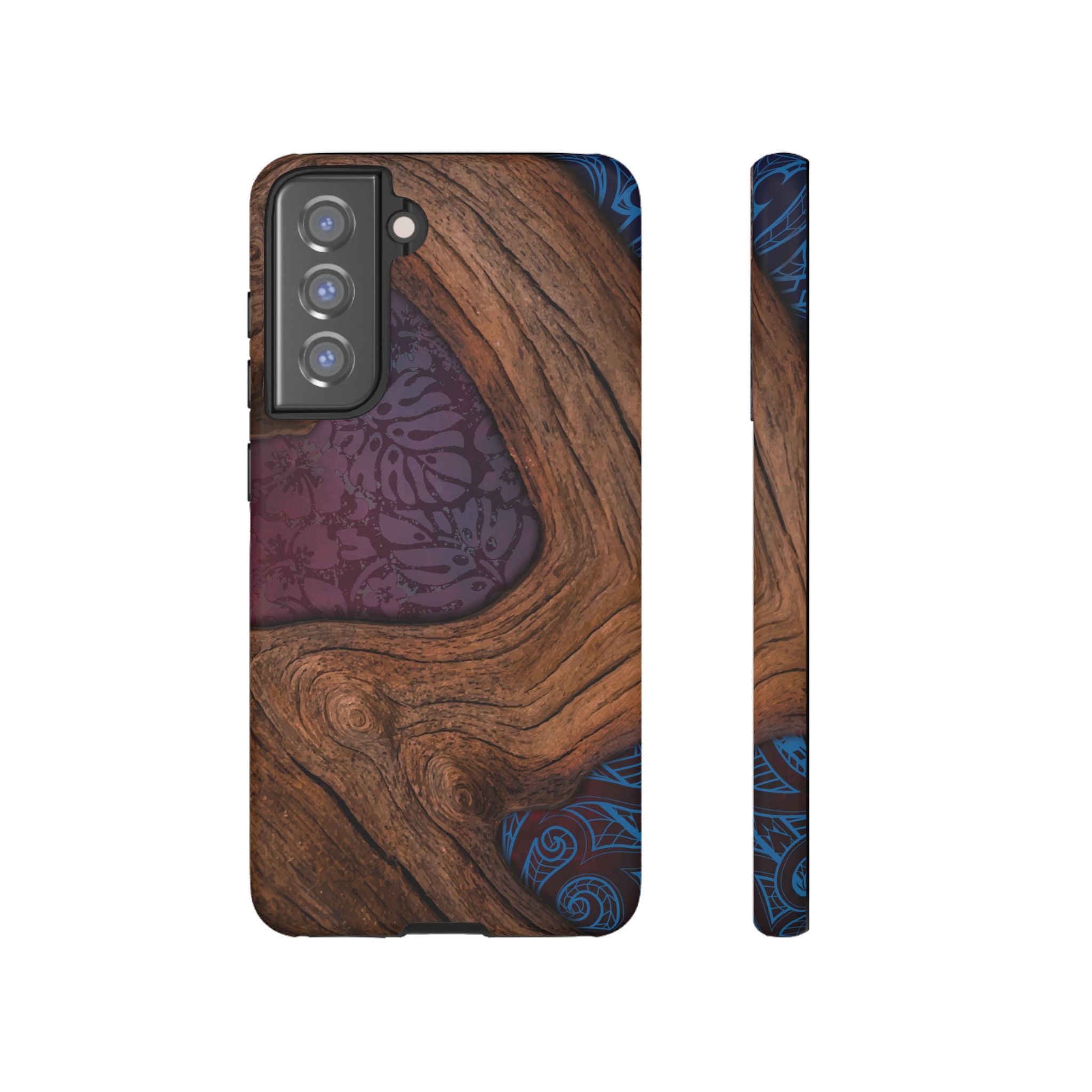 Rooted Tough Samsung Galaxy Case Samsung Galaxy S21 FE Matte - Hawaiian Koa Wood Island Strength Tribal Design - The Local Banyan