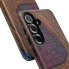 Woman holding Rooted Tough Samsung Galaxy Case - Hawaiian Koa Wood Island Strength Tribal Design - The Local Banyan