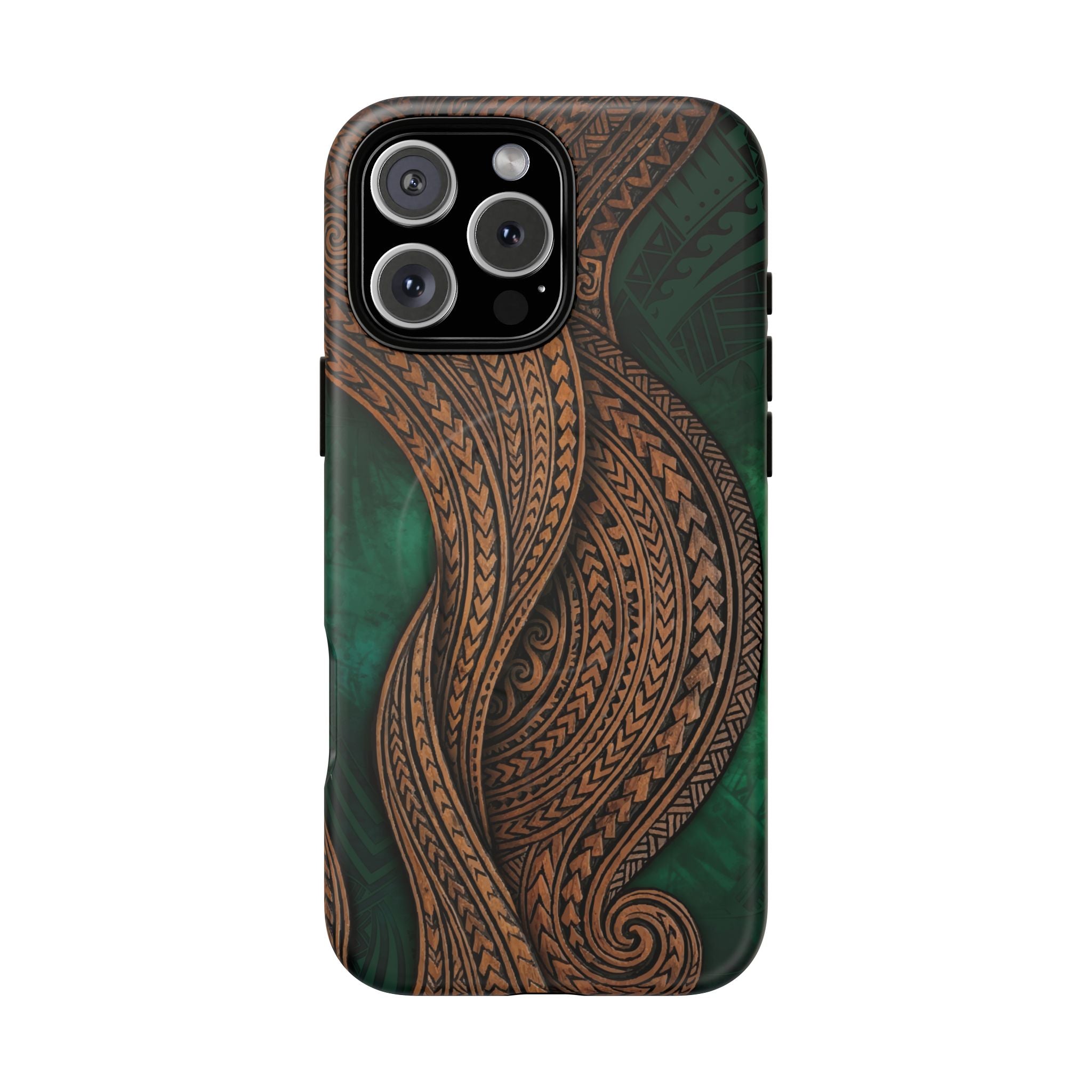 Island Kalai MagSafe iPhone Case iPhone 16 Pro Max Matte - Hawaiian Carved Wood Grain Emerald Green Tribal Design - The Local Banyan