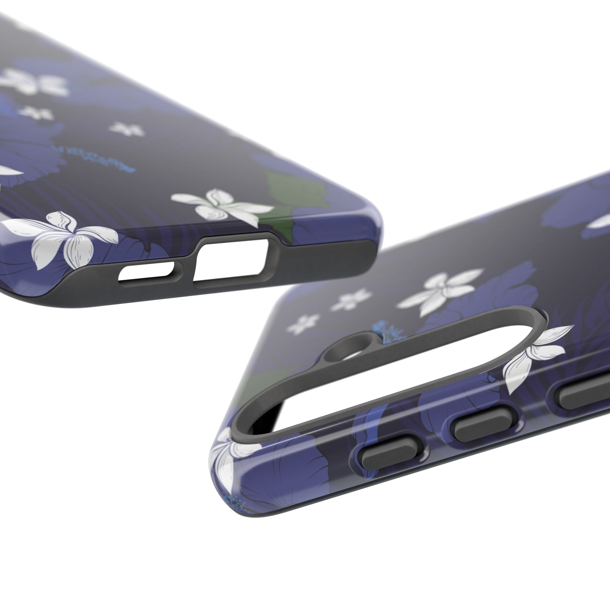 Woman holding Vintage Blue Tough Samsung Galaxy Case - Hawaiian Indigo Hibiscus White Plumeria Design - The Local Banyan