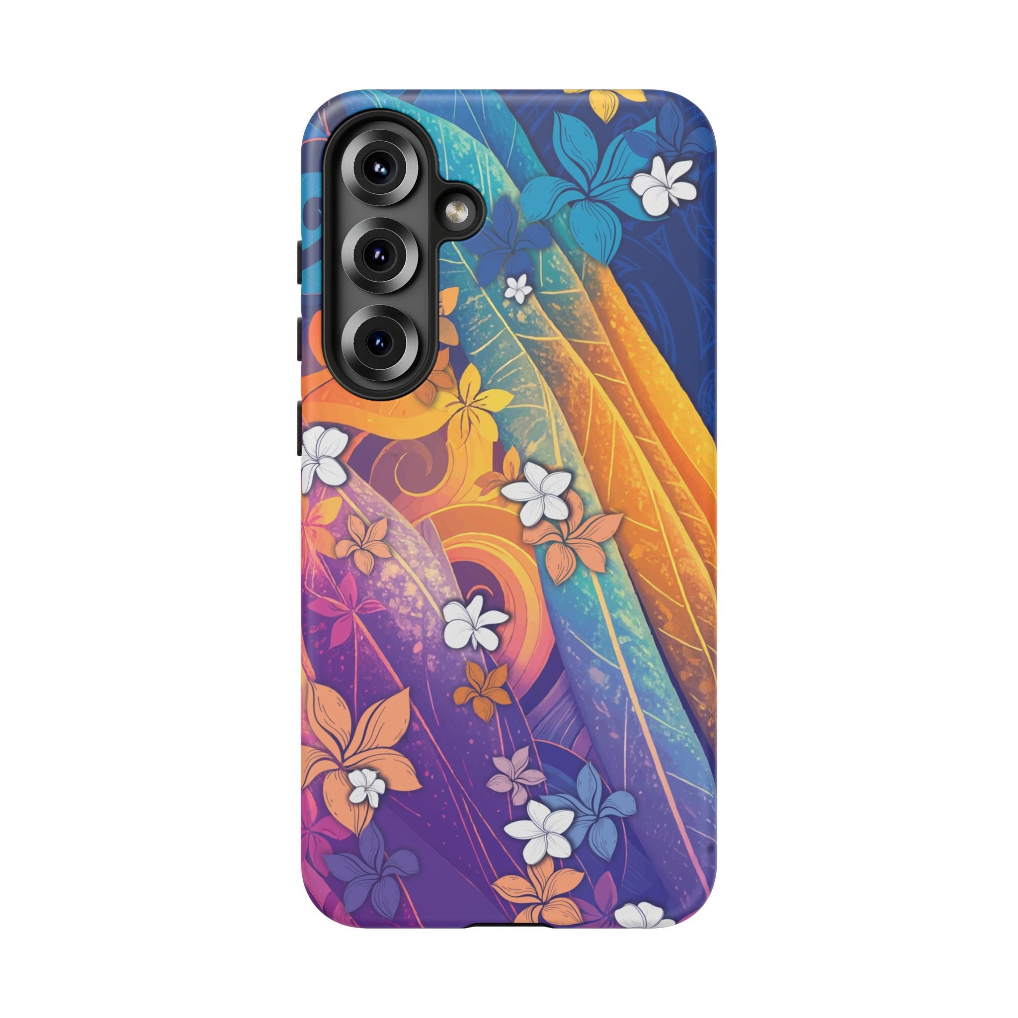 Mauna Sunrise Tough Samsung Galaxy Case Detail View - Hawaiian Colorful Sunrise Plumeria Design Close Up - The Local Banyan