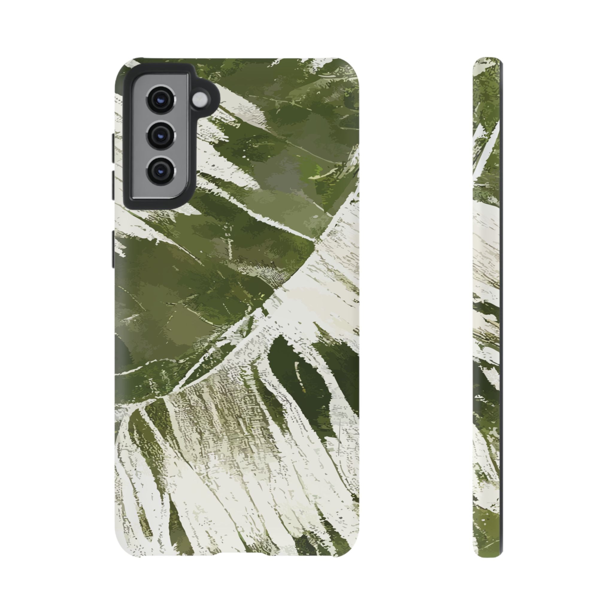 Island Breeze Tough Samsung Galaxy Case Samsung Galaxy S21 Plus Matte - Hawaiian Palm Leaf Olive Green Botanical Design - The Local Banyan