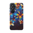 Woman holding Nohea Twilight Tough Samsung Galaxy Case - Hawaiian Blue Orange Plumeria Twilight Design - The Local Banyan