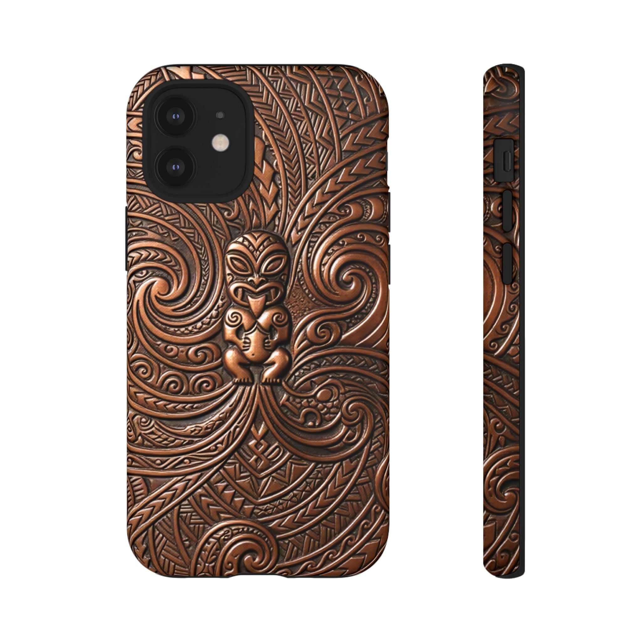Paa Guardian Tough iPhone Case iPhone 12 Mini Matte - Hawaiian Copper Carved Tiki Polynesian Design - The Local Banyan