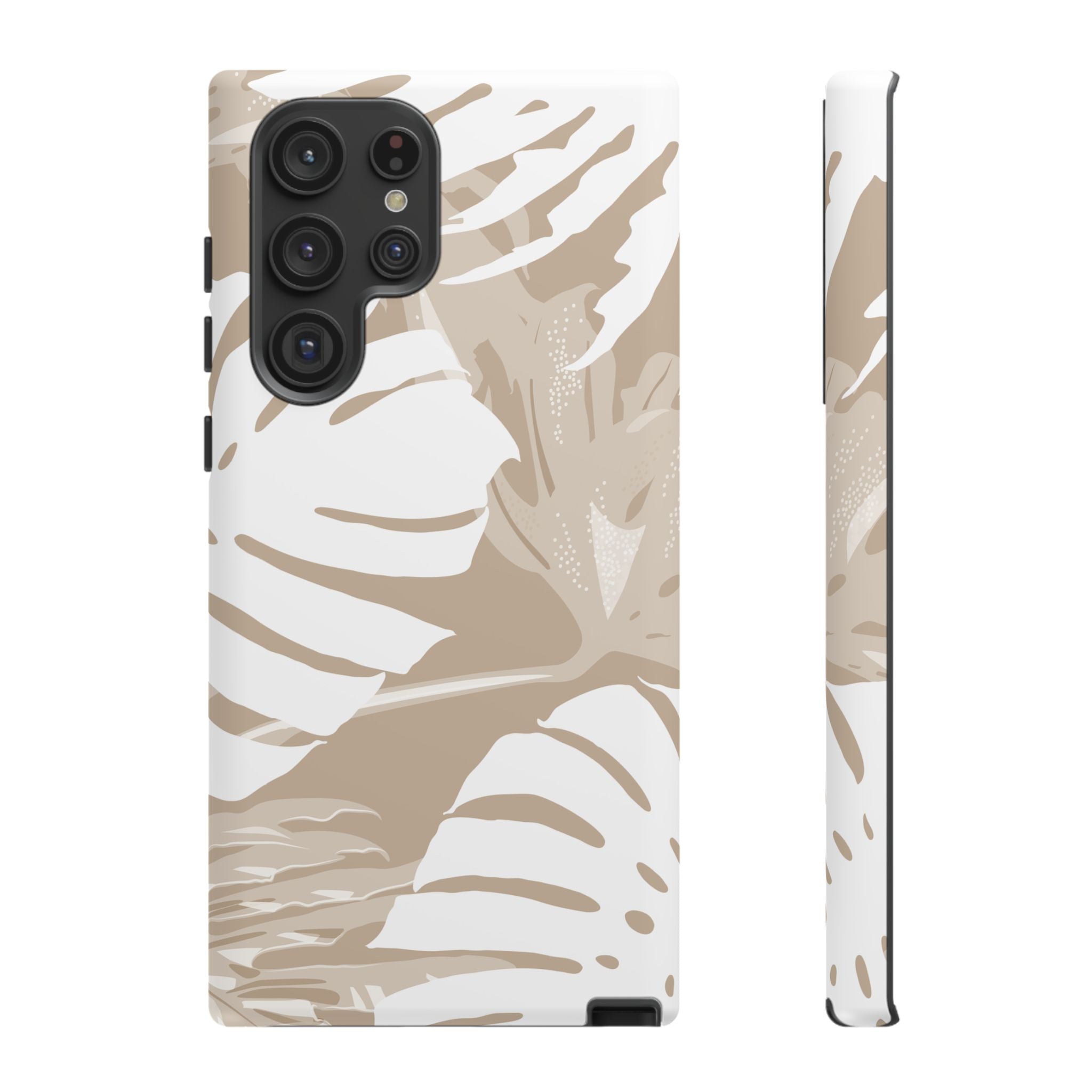 Exotic Monstera Tough Samsung Galaxy Case Detail View - Hawaiian Tropical Monstera Botanical Neutral Design Close Up - The Local Banyan