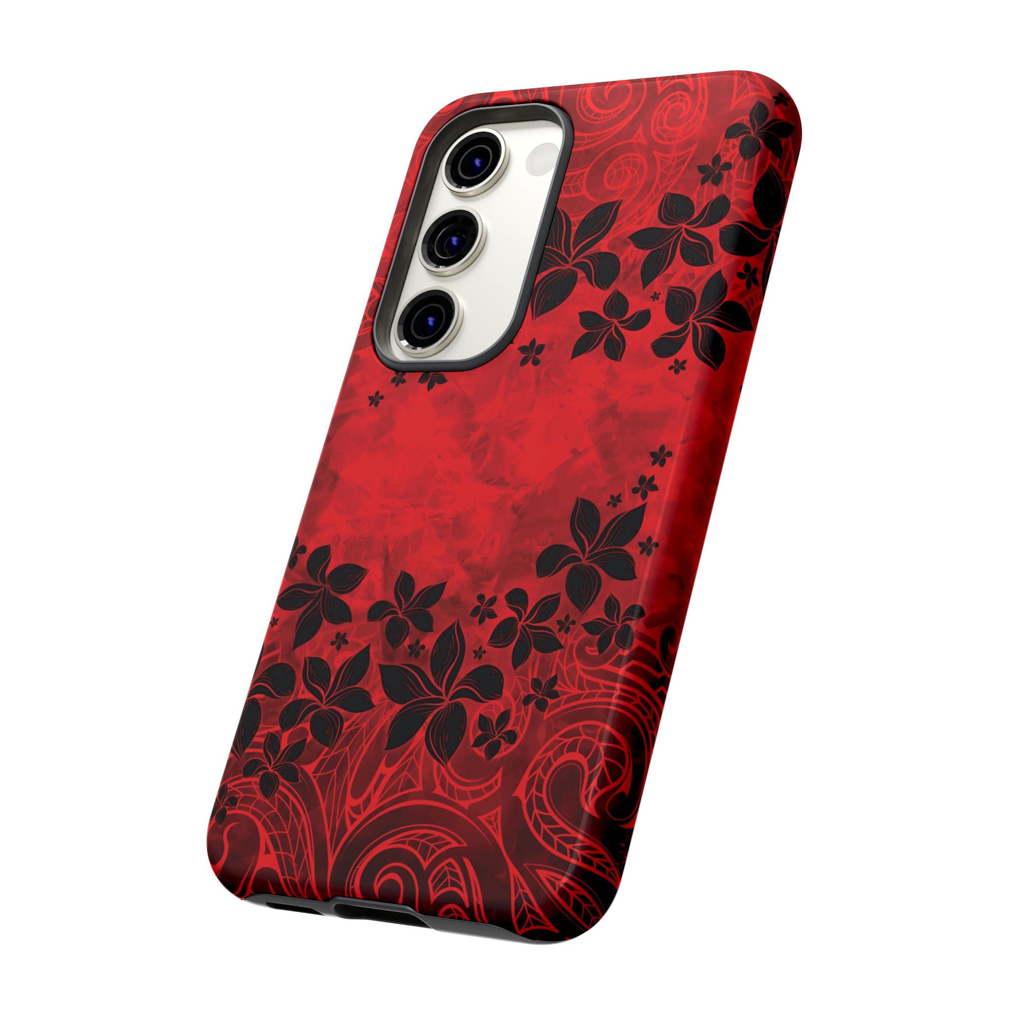 Keahi Pua Tough Samsung Galaxy Case Detail View - Hawaiian Fire Flower Red Tribal Floral Design Close Up - The Local Banyan