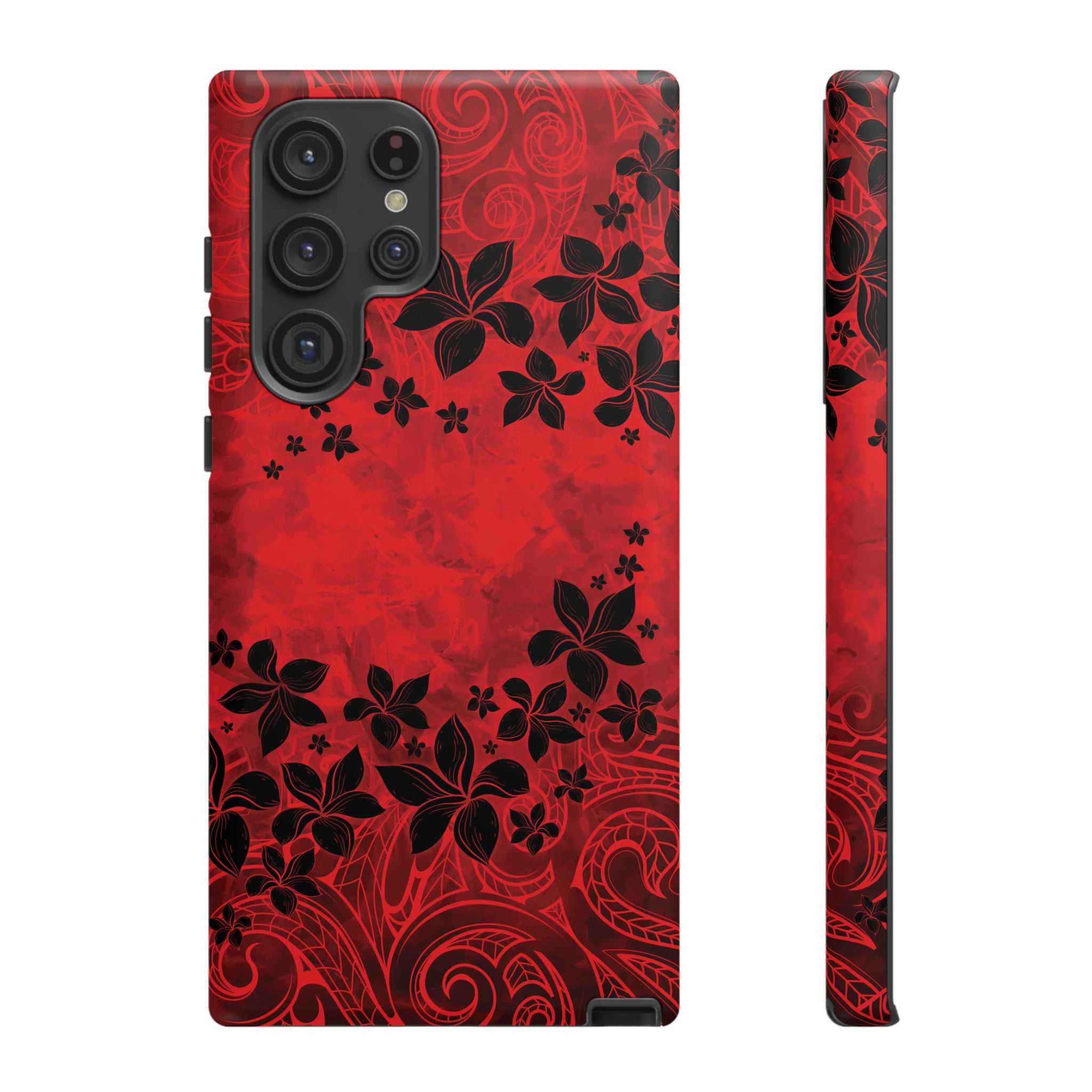 Keahi Pua Tough Samsung Galaxy Case Detail View - Hawaiian Fire Flower Red Tribal Floral Design Close Up - The Local Banyan