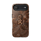 Woman holding Paa Guardian MagSafe iPhone Case - Hawaiian Copper Carved Tiki Polynesian Design - The Local Banyan