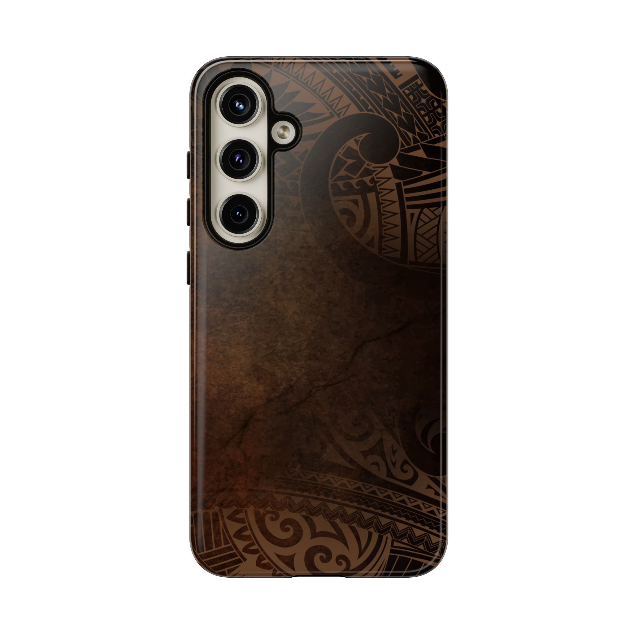 Woman holding Aloha Aina Tough Samsung Galaxy Case - Hawaiian Earth Tone Polynesian Tribal Design - The Local Banyan