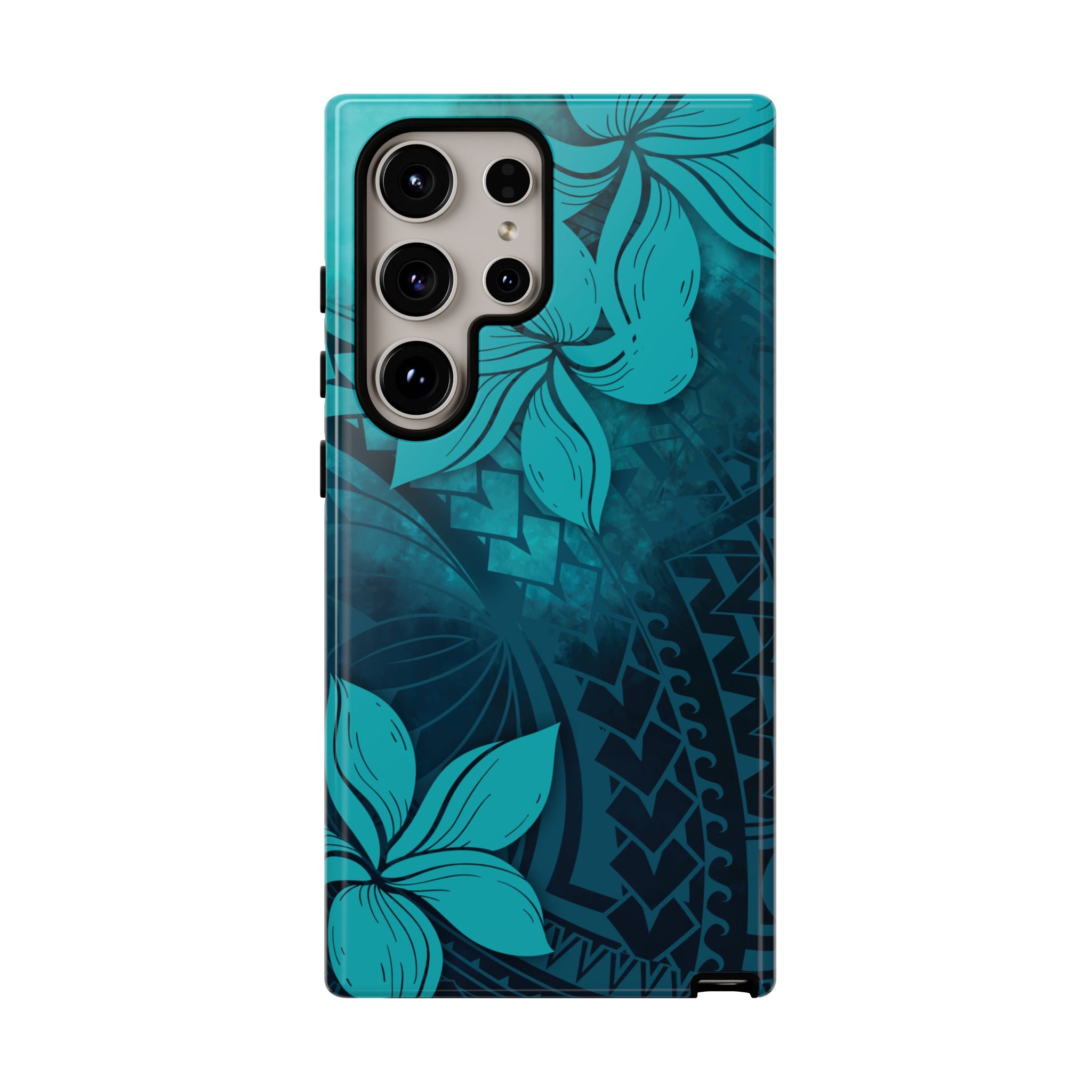 Moana Bloom Tough Samsung Galaxy Case Detail View - Hawaiian Teal Plumeria Ocean Tribal Design Close Up - The Local Banyan