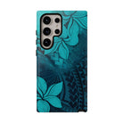 Moana Bloom Tough Samsung Galaxy Case Detail View - Hawaiian Teal Plumeria Ocean Tribal Design Close Up - The Local Banyan