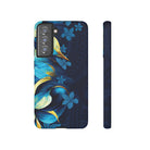 Po Mahina Tough Samsung Galaxy Case Samsung Galaxy S21 FE Matte - Hawaiian Moonlit Teal Gold Floral Design - The Local Banyan