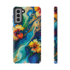 Aloalo Drift Tough Samsung Galaxy Case Samsung Galaxy S21 Plus Glossy - Hawaiian Hibiscus Teal Ocean Wave Design - The Local Banyan