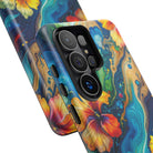 Aloalo Drift Tough Samsung Galaxy Case Detail View - Hawaiian Hibiscus Teal Ocean Wave Design Close Up - The Local Banyan