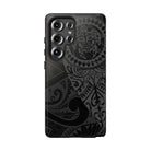 Woman holding Tribal Guardian Tough Samsung Galaxy Case - Hawaiian Black on Black Polynesian Tribal Design - The Local Banyan