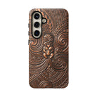 Woman holding Paa Guardian Tough Samsung Galaxy Case - Hawaiian Copper Carved Tiki Polynesian Design - The Local Banyan