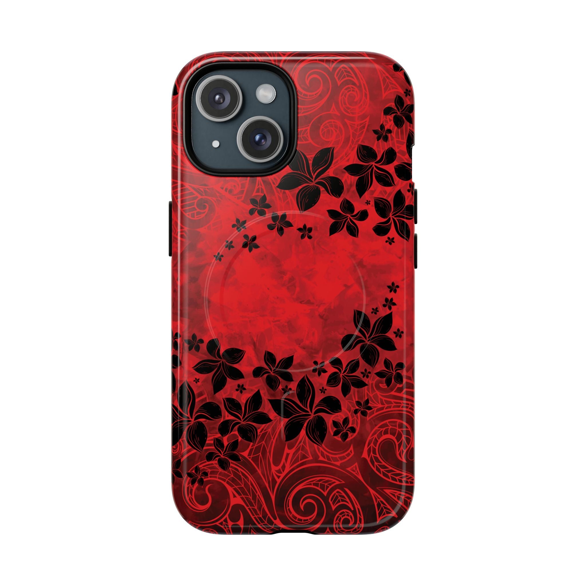 Keahi Pua MagSafe iPhone Case iPhone 15 Glossy - Hawaiian Fire Flower Red Tribal Floral Design - The Local Banyan